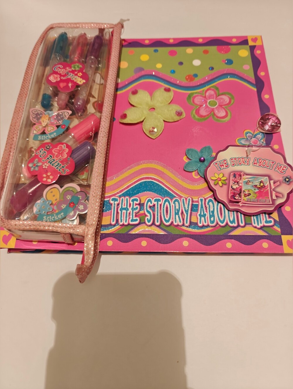 The Story About Me Kids Fill In Book Gel Pens Puff Paint Stickers Pencil Bag